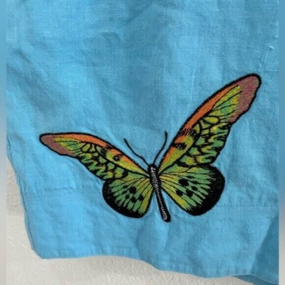 Fanm Mon Linen Embroidered Midi Skirt Butterfly 90’s Contemporary Boho Blue - Picture 3 of 9